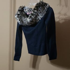 Fur leopard print collard sweater